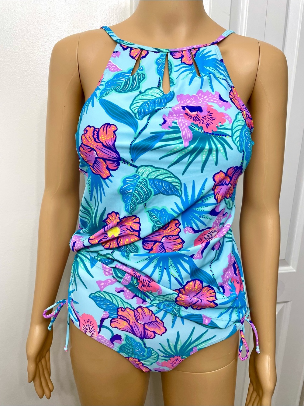 Stella Parker High-Neck Tankini Set Swimsuit Mermaid Lagoon Floral Tropical S